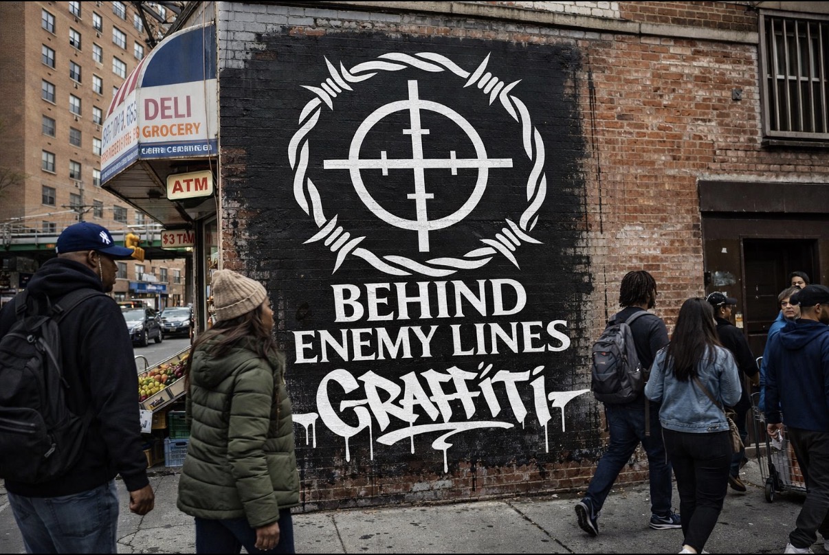 Behind Enemy Lines mural in a city street